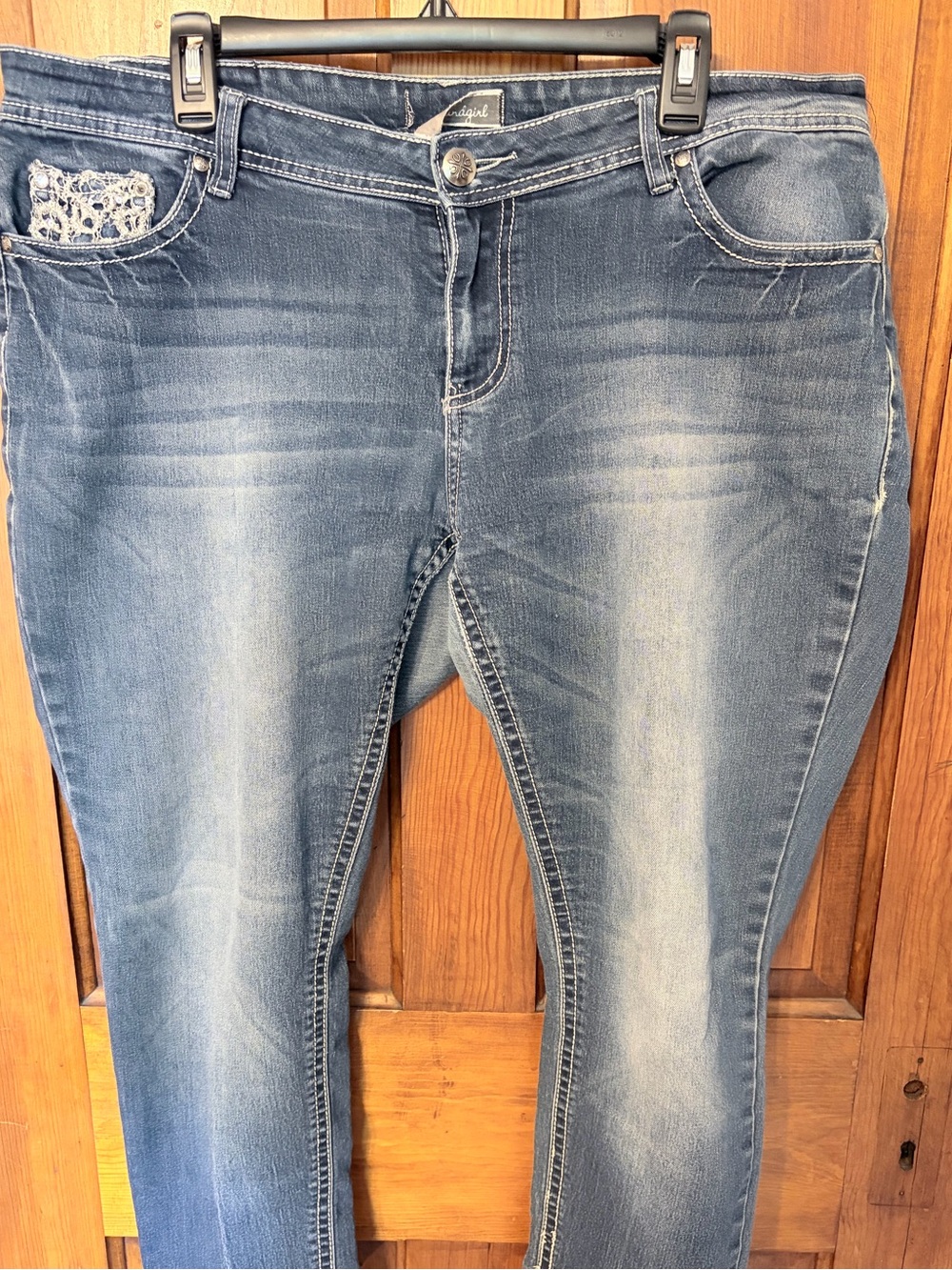 Soundgirl Blue Washed Skinny Jeans with Embroidered Coin Pocket